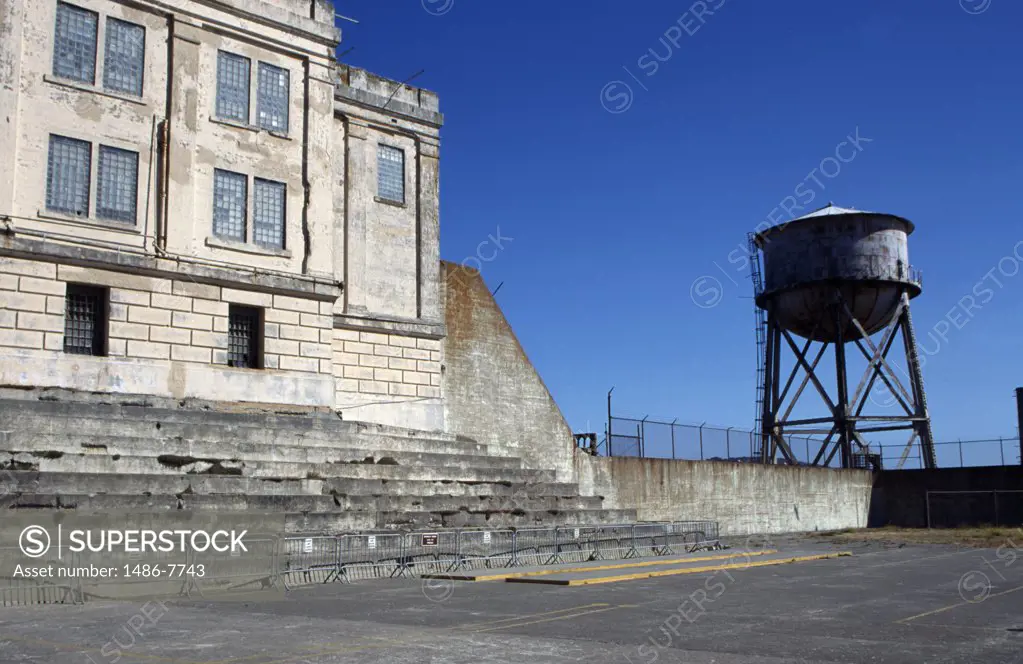 Water tank near a building, Alcatraz Island, San Francisco, California, USA
