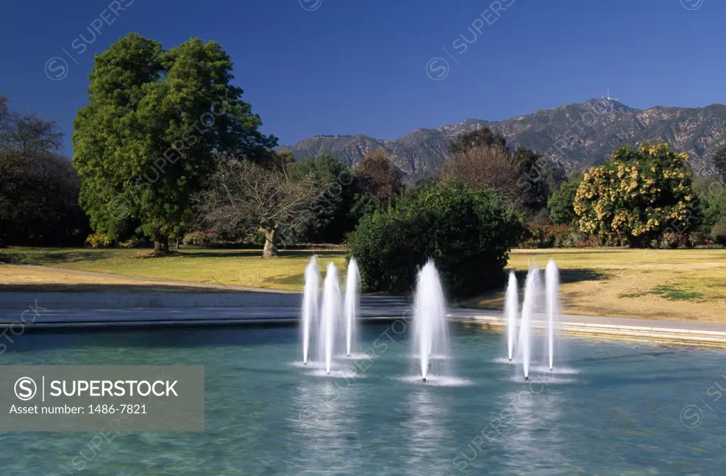Fountain in a garden, Los Angeles County Arboretum and Botanic Garden, Arcadia, Los Angeles County, California, USA