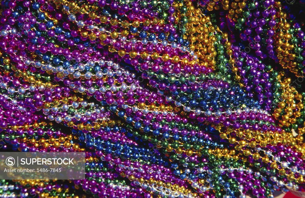 Multi-colored necklaces at a market stall, New Orleans, Louisiana, USA