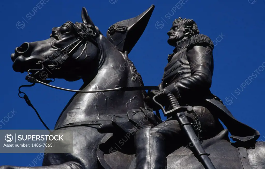 Low angle view of an equestrian statue, Andrew Jackson Statue, New Orleans, Louisiana, USA