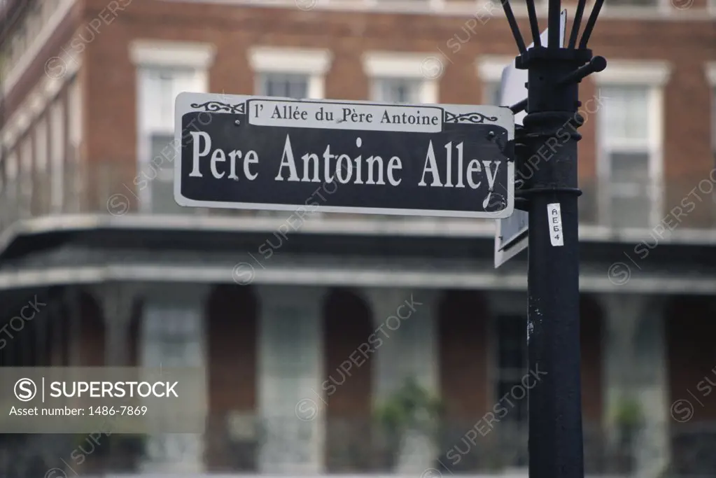 Close-up of a street sign, Pere Antoine Alley, New Orleans, Louisiana, USA