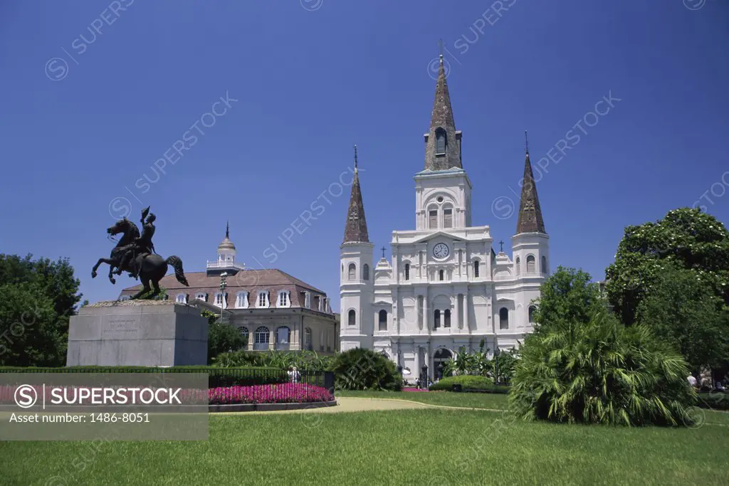 Facade of a cathedral, St. Louis Cathedral, Jackson Square, New Orleans, Louisiana, USA