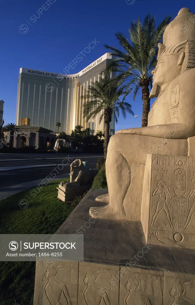 USA, Nevada, Las Vegas, Egyptian style statue and modern building