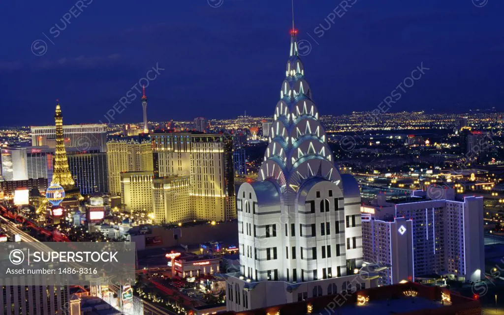Buildings lit up at night in a city, Las Vegas, Nevada, USA