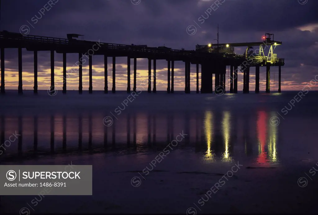 Silhouette of a pier at sunset, Scripps Pier, San Diego, California, USA