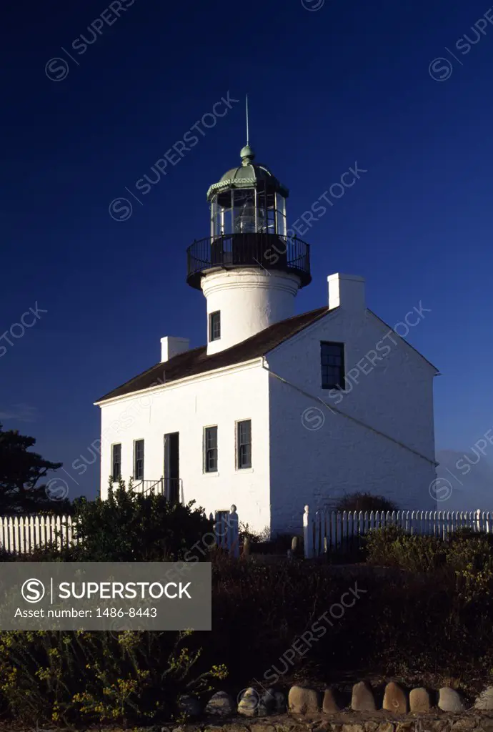 Low angle view of a lighthouse, Old Point Loma Lighthouse, Point Loma, Cabrillo National Monument, San Diego, California, USA