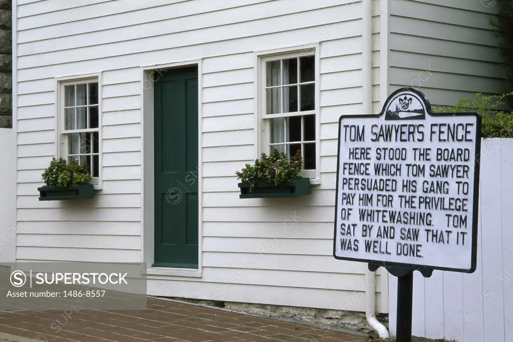 Information sign near a museum, Mark Twain Boyhood Home and Museum, Hannibal, Missouri, USA