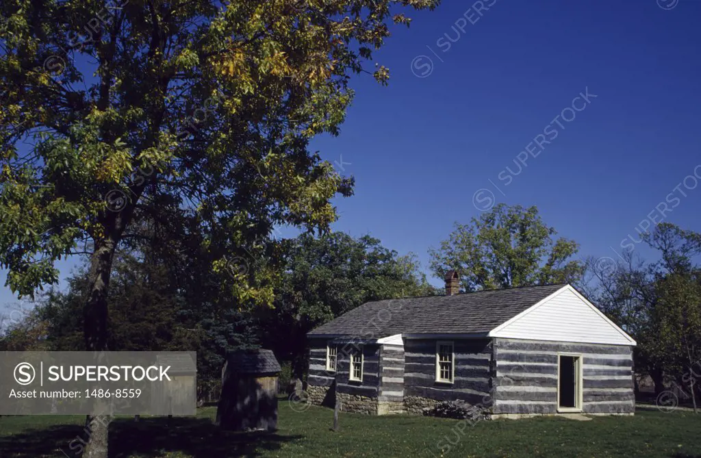 Log cabin in a park, Missouri Town Heritage Park, Kansas City, Missouri, USA
