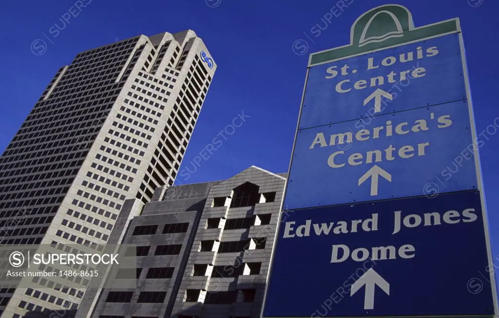 Signboard in front of buildings, AT&T Center, St. Louis, Missouri, USA