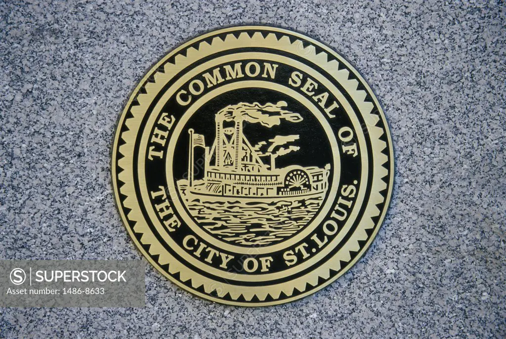 Close-up of the common seal of the city of St. Louis, Missouri, USA