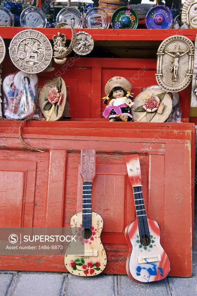 Group of objects displayed in a store, Cozumel, Mexico