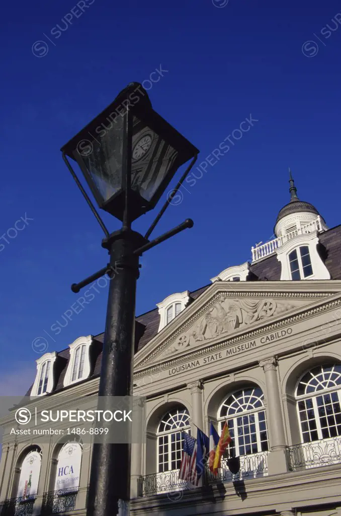 Low angle view of a lamppost in front of a museum, Louisiana State Museum, New Orleans, Louisiana, USA