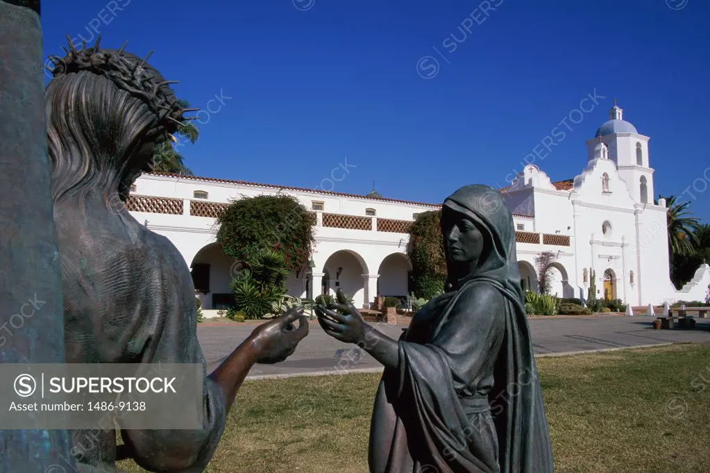 Statue in front of a building, Mission San Luis Rey de Francia, Oceanside, California, USA