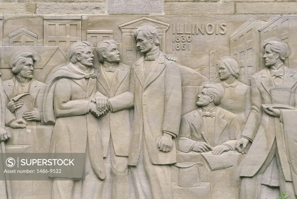 Close-up of carvings on a wall, Lincoln Boyhood National Memorial, Indiana, USA