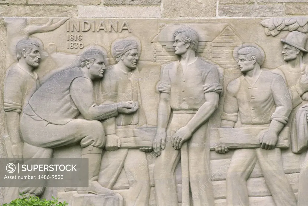 Close-up of carvings on a wall, Lincoln Boyhood National Memorial, Indiana, USA