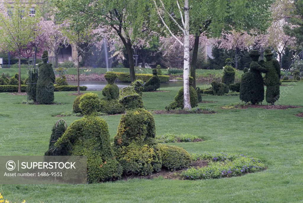 Topiaries in a formal garden, Old Deaf School Park, Columbus, Ohio, USA