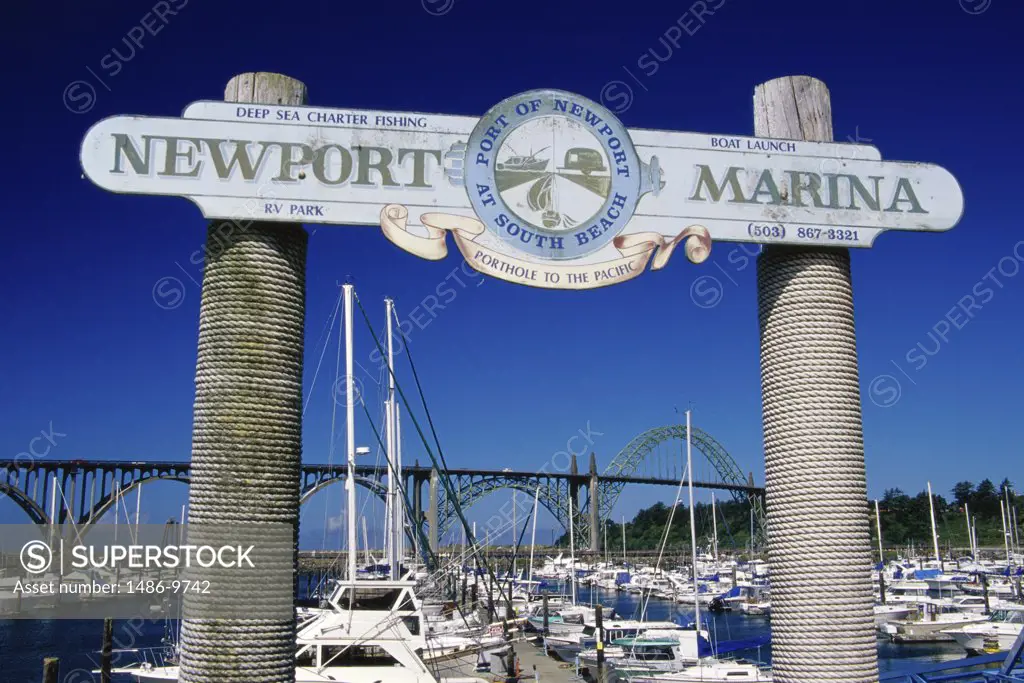 Low angle view of a sign at a harbor, Newport, Oregon, USA