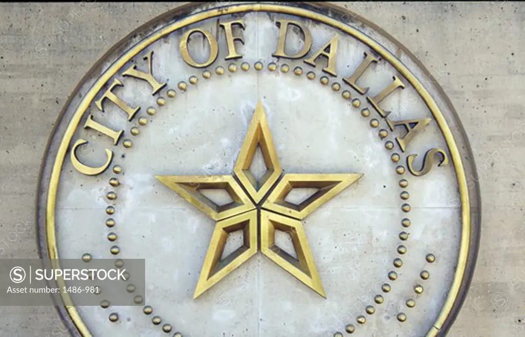 USA, Texas, Dallas, City Hall,  close up of city emblem