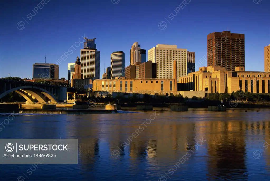 Buildings on the waterfront, Mississippi River, Minneapolis, Minnesota, USA