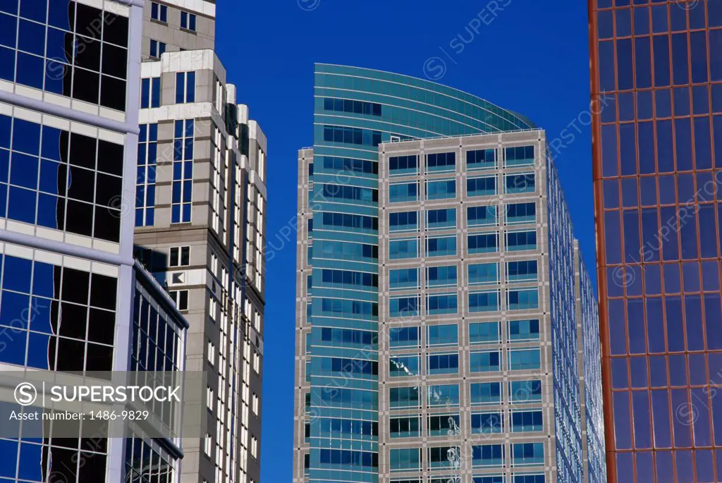 Low angle view of skyscrapers in a city, Minneapolis, Minnesota, USA