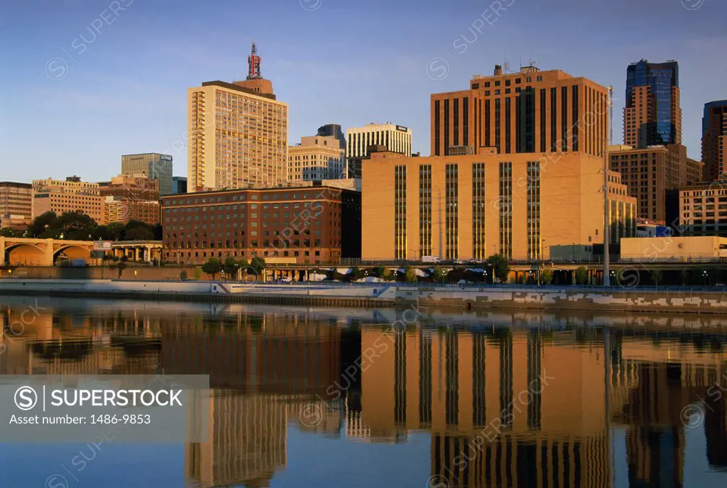 Reflections of buildings in water, St. Paul, Minnesota, USA