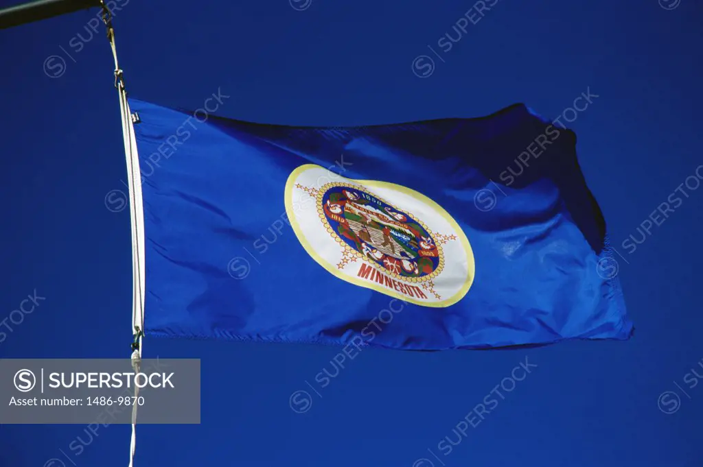 Close-up of a flag fluttering, Minnesota State Flag, USA
