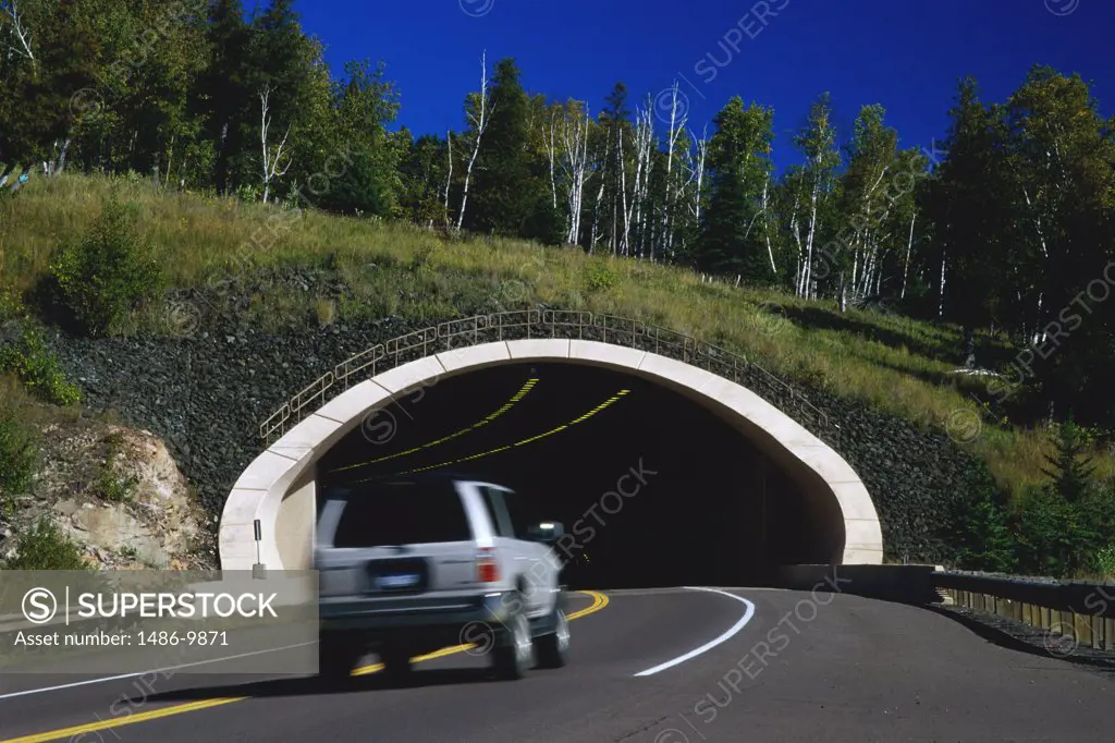 Car entering a tunnel, North Shore Lake Superior, Minnesota, USA