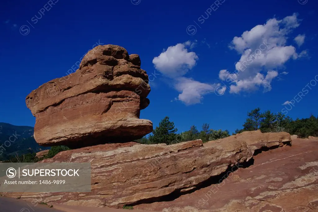 Low angle view of rock formations, Balanced Rock, Garden of the Gods, Colorado Springs, Colorado, USA