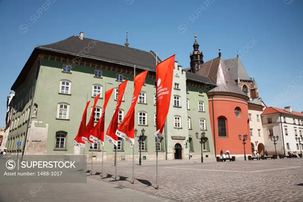 Flags at Little Market Square, Krakow, Poland