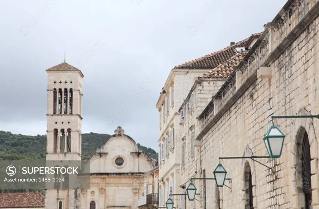 Low angle view of a cathedral, St. Stephen's Cathedral, Main Square, Hvar, Split-Dalmatia County, Croatia