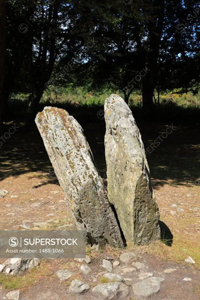 Paired standing stones in a field, Clava Cairn, Clava, Inverness, Highlands Region, Scotland
