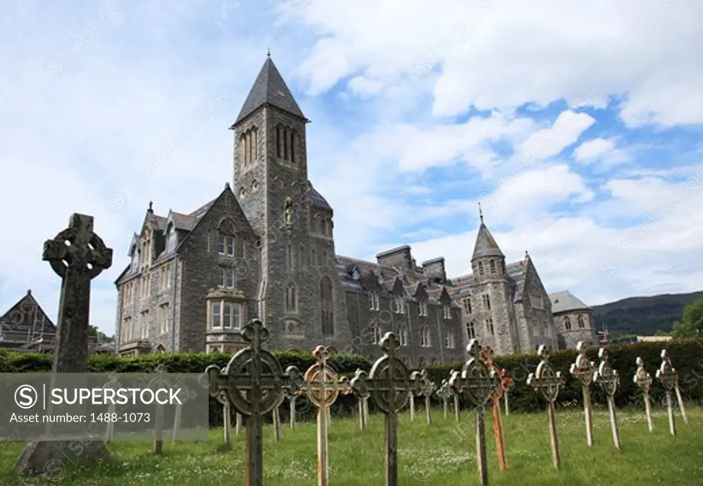 Cemetery in front of a monastery, Fort Augustus Abbey, Fort Augustus, Highlands Region, Scotland