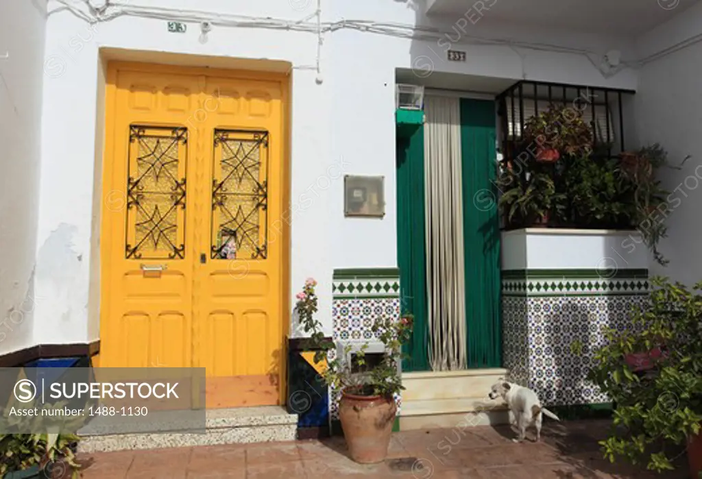Spain, Andalucia, Axarquia Region, Torrox, Patio in Front of Local Houses