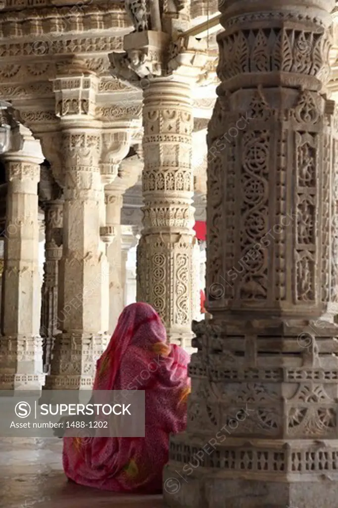 India, Ranakpur, Woman in Jain Temple