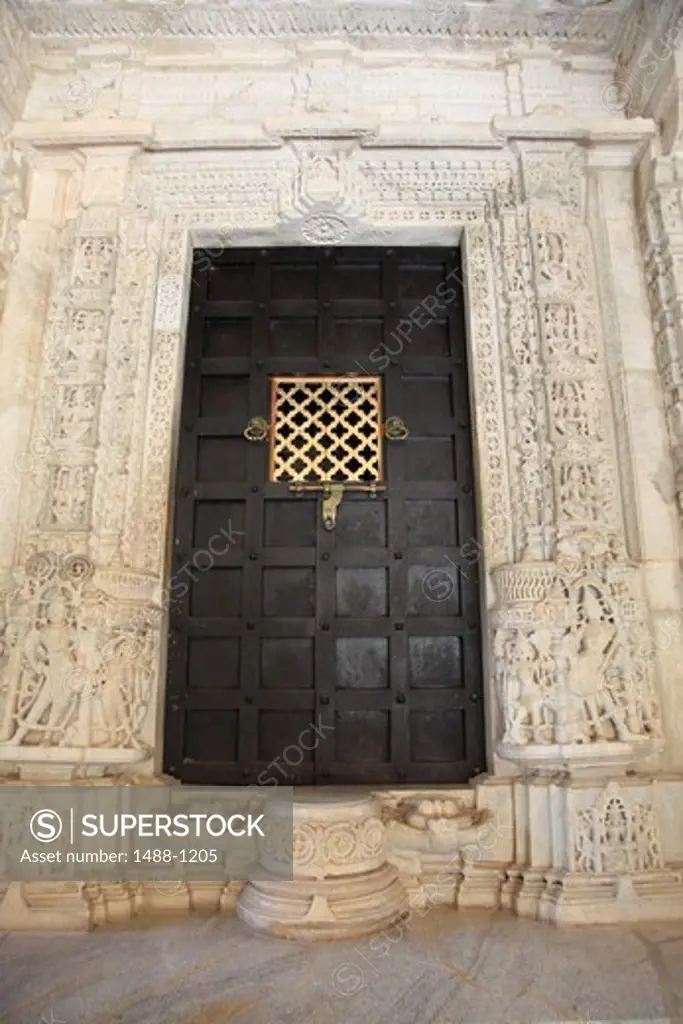 India, Ranakpur, White Marble Jain Temple, Door