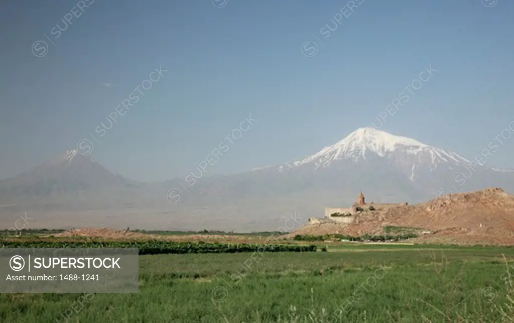 Armenia, Khor Vinap Monastery on Border with Turkey and Mt. Ararat on Turkish Side