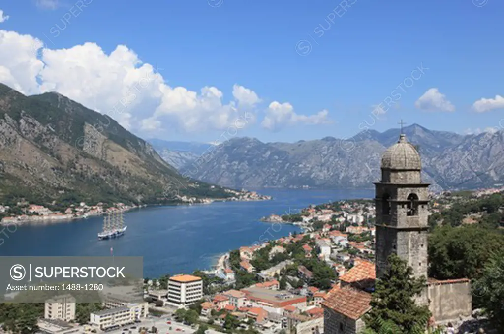 Montenegro, Kotor Fjord, View of fjord from path to St. Ivan's Fortress