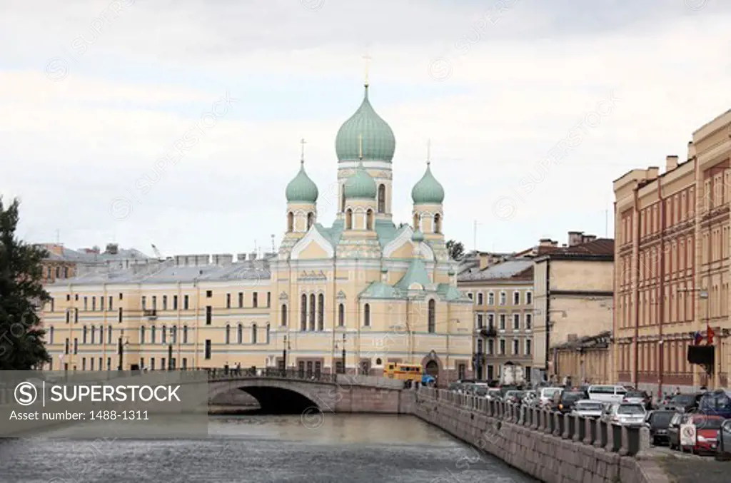 Russia, St. Petersburg, St Isidor's Church and Griboedov Canal