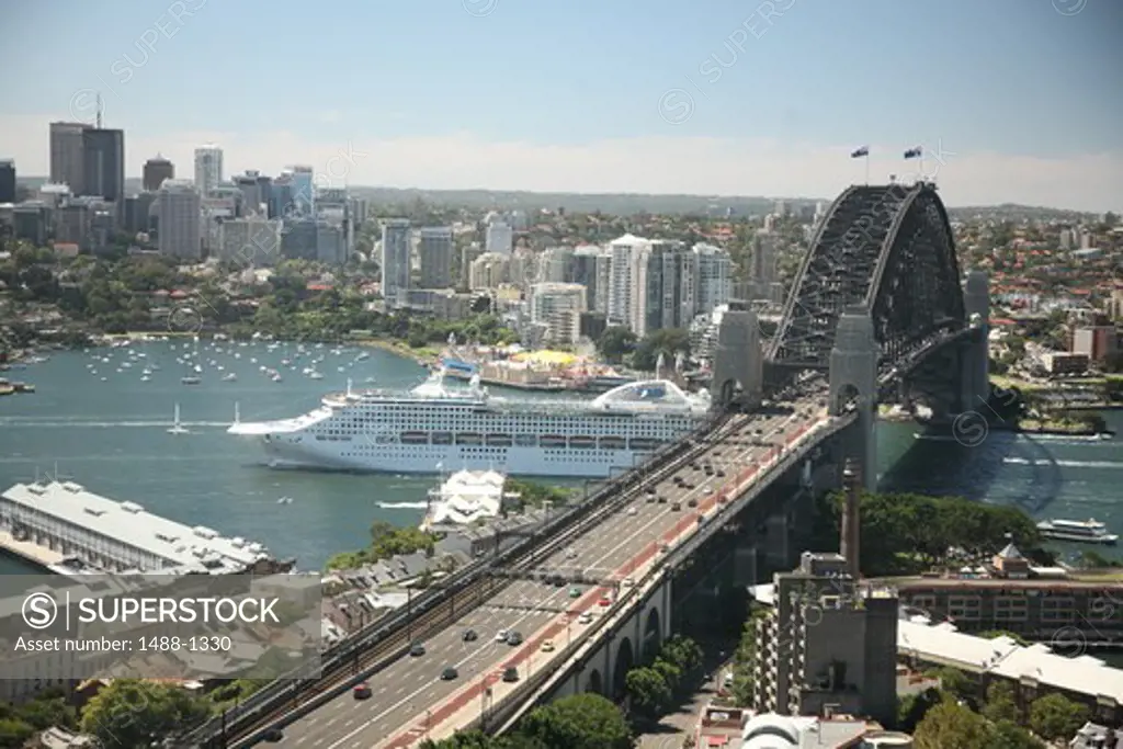 Australia, Sydney, Cruise-ship Passing under Sydney Harbour Bridge