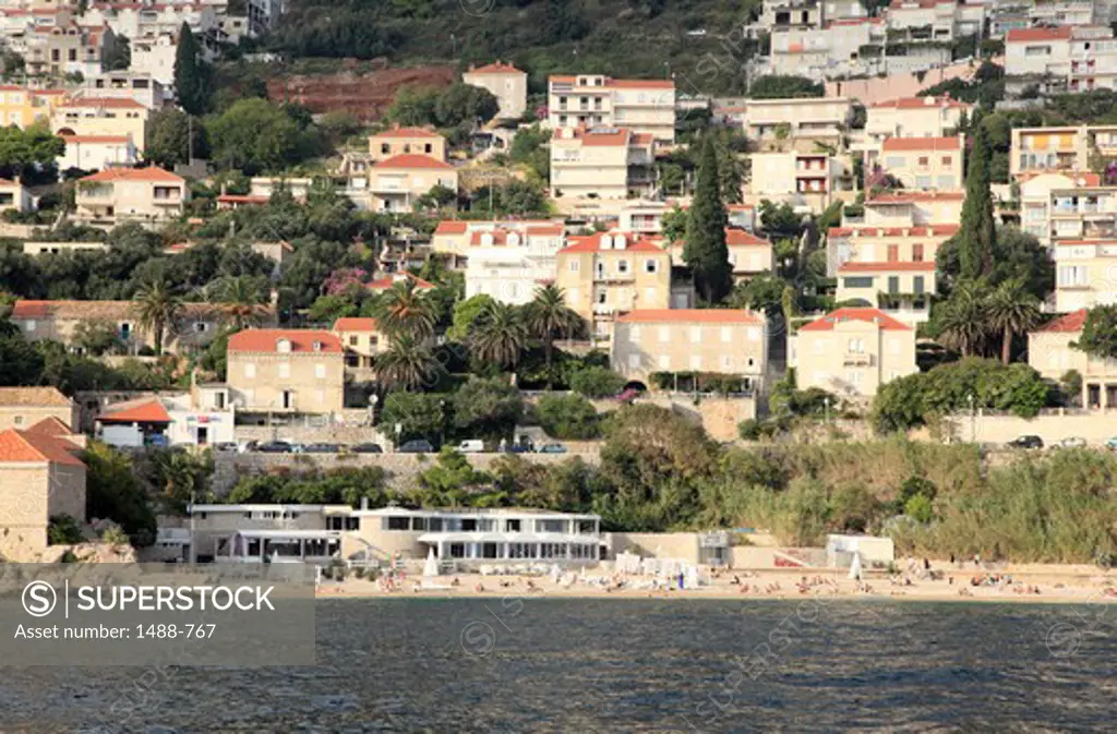 Houses and beach in New City, Dubrovnik, Dalmatia, Croatia
