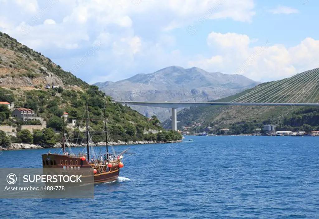 Tourboat at harbor near Dubrovnik, Dalmatia, Croatia