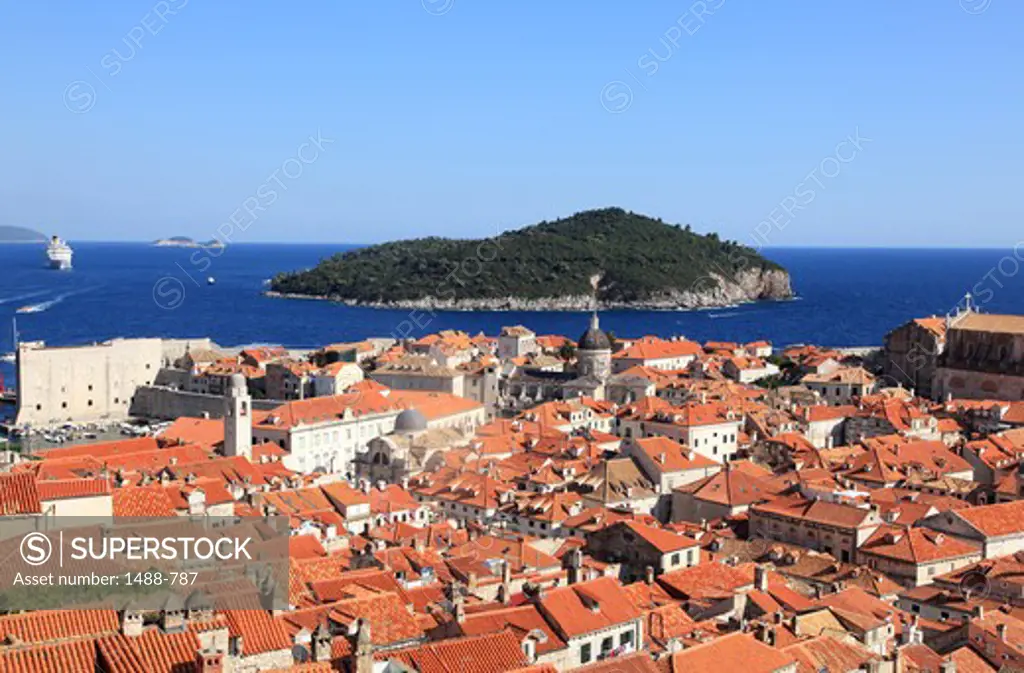 Houses in southern end of city, Lokrum Island, Dubrovnik, Dalmatia, Croatia