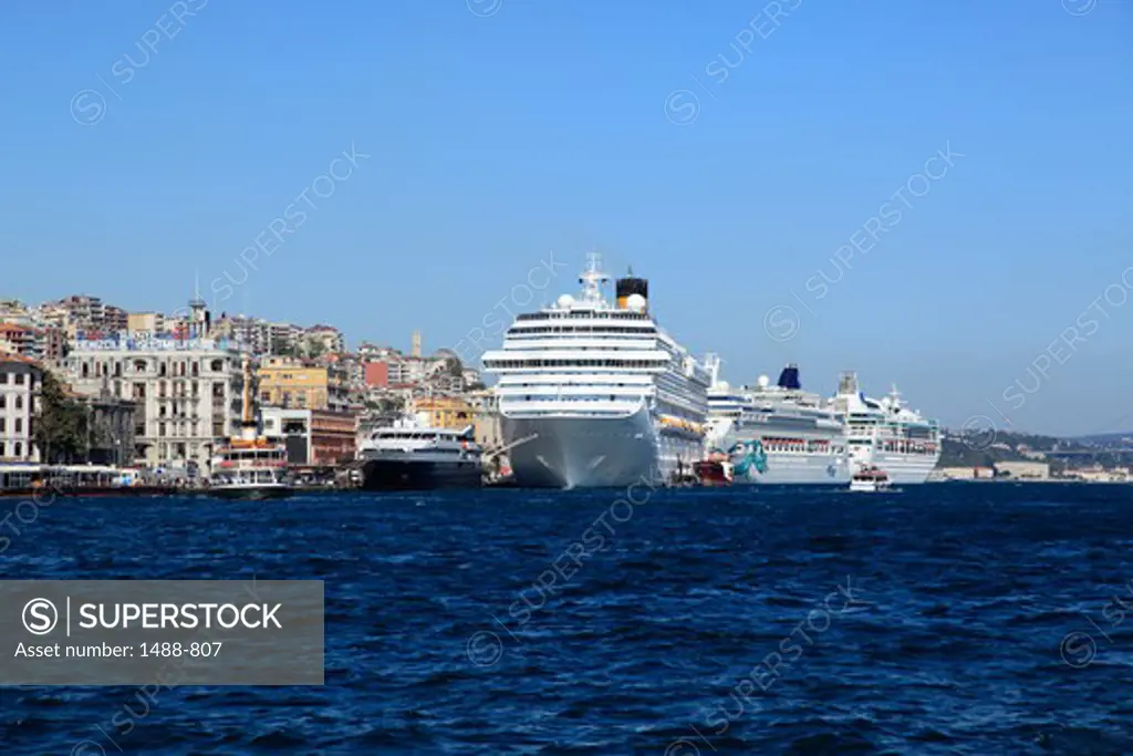 Cruise ship at a harbor, Golden Horn, Istanbul, Turkey