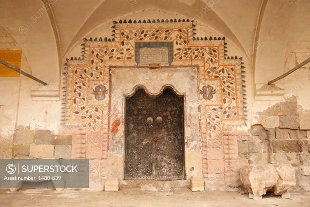 Entrance of a cave church, Goreme, Cappadocia, Central Anatolia, Turkey