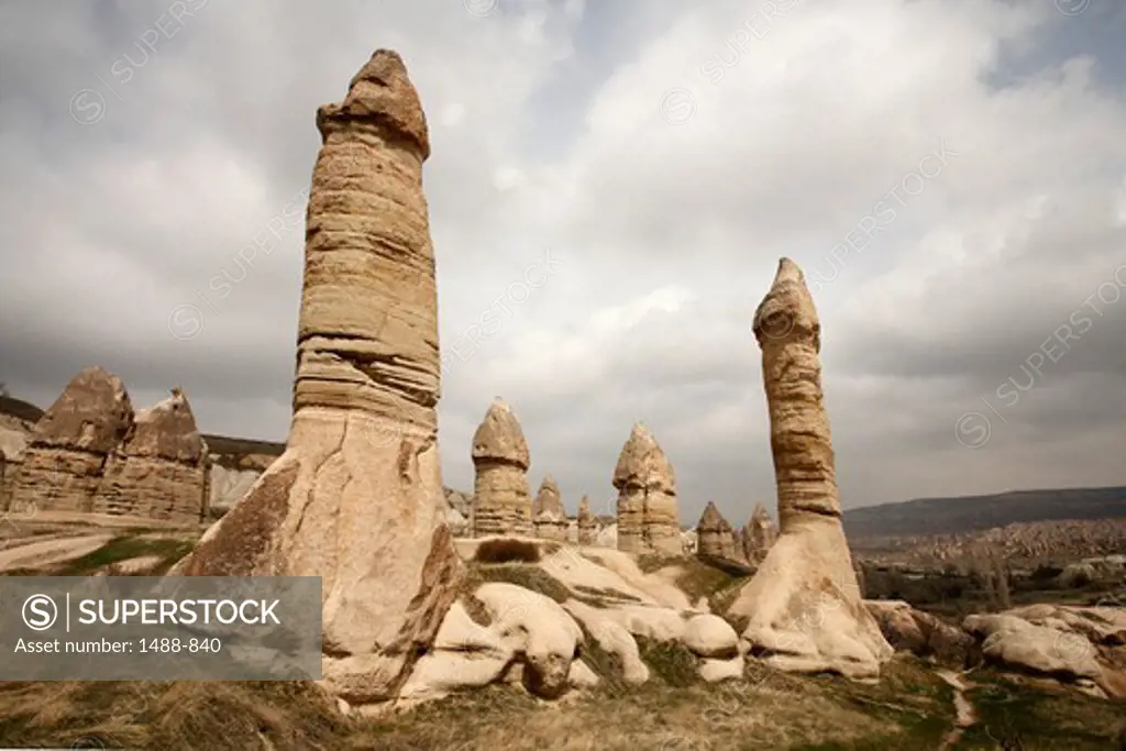 Weathered fairy chimneys, Cappadocia, Central Anatolia, Turkey