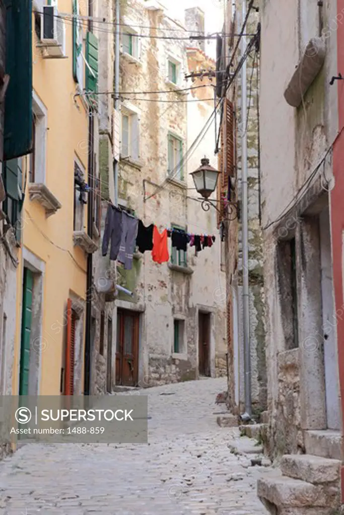 Buildings along a narrow street, Rovinj, Croatia