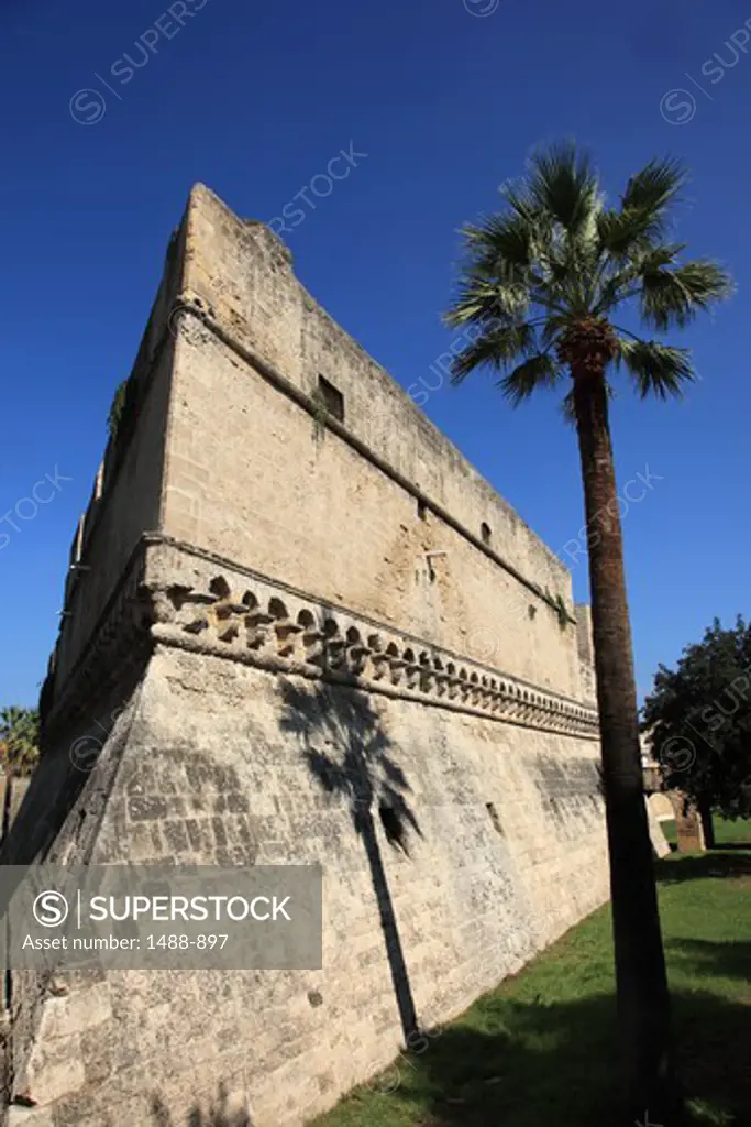 Fortified wall with palm tree, Bari, Puglia, Italy