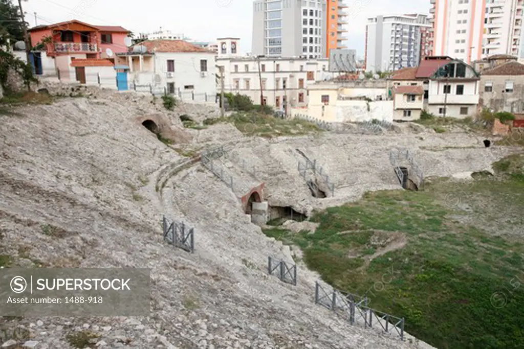 Amphitheatre in a city, Durres Amphitheatre, Durres, Albania