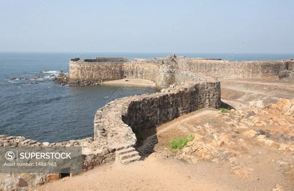 Ruins of a fort at waterfront, Sindhudurg, Malvan, Maharashtra, India