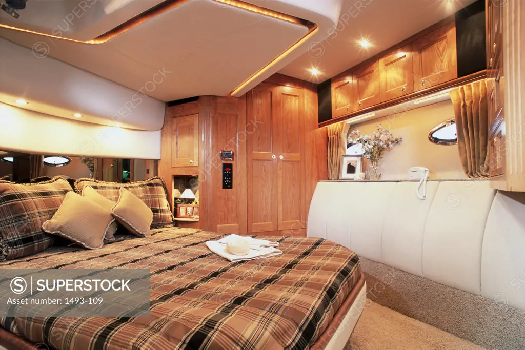 Interior of a bedroom of a yacht